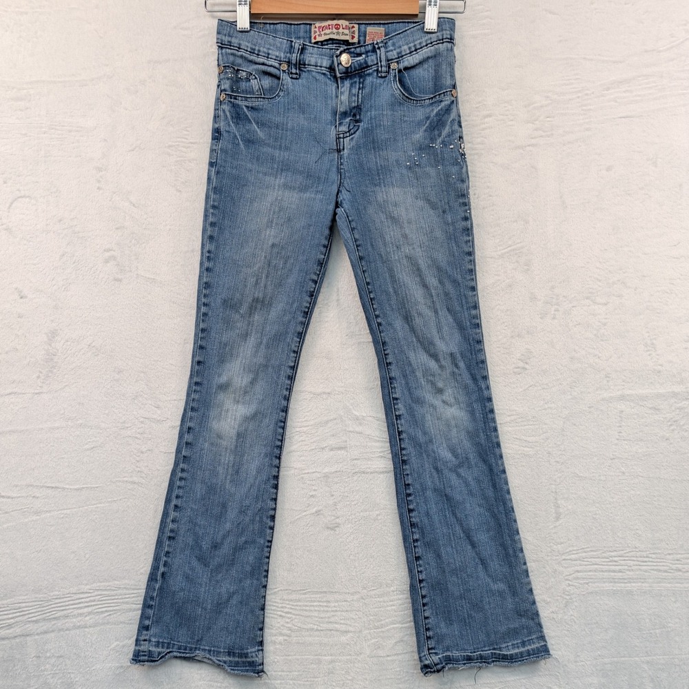 VTG Vanilla Star Jeans Junior 12 Blue Flared Low Rise Stretch McBling Boot Y2K